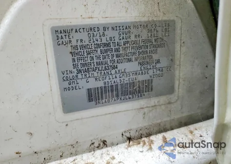 2018 Nissan Sentra S из США, поврежденный, VIN 3N1AB7APXJL637584